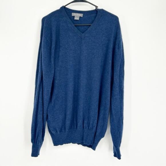 Daniel Cremieux Blue V-Neck 100% Cashmere Sweater Size Large Casual Preppy Soft - Picture 1 of 6